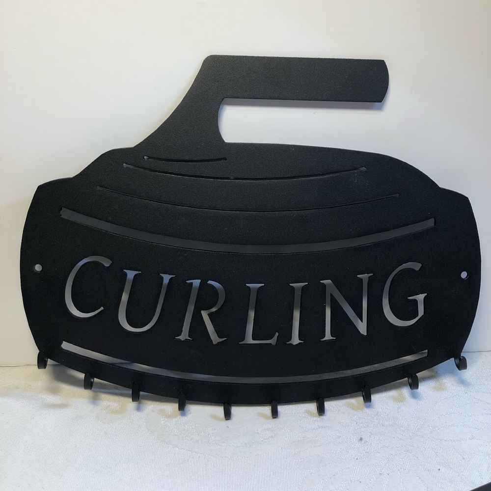 Metal Curling Rock Wall Hook Decor Hang Medals Hats Canadian Made